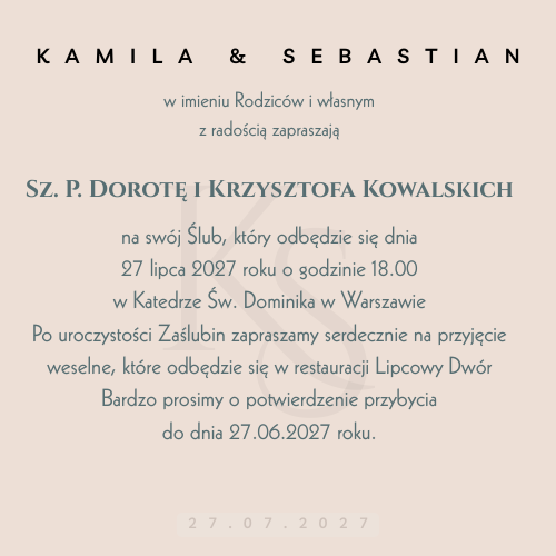 Zaproszenie ślubne wzór ZS-1